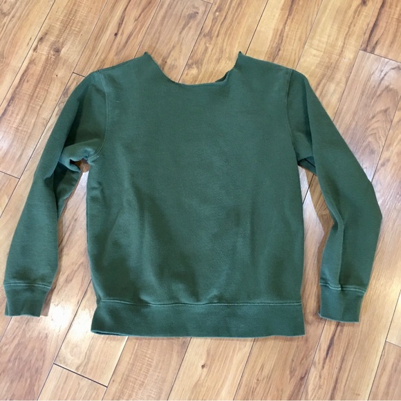 Khaki green sweatshirt top holiday Christmas preppy trending cute cotton medium - Picture 1 of 6